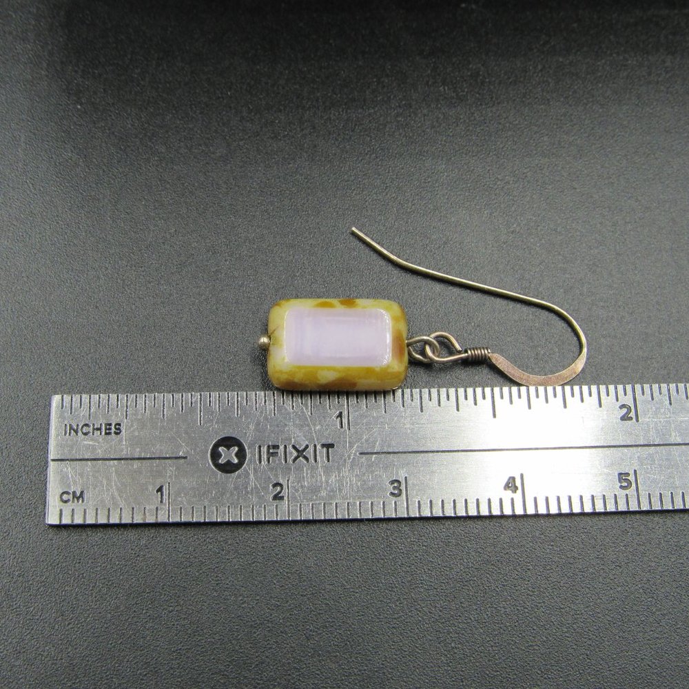 Sterling Small Weird Rectangle Stone Earrings - image 4